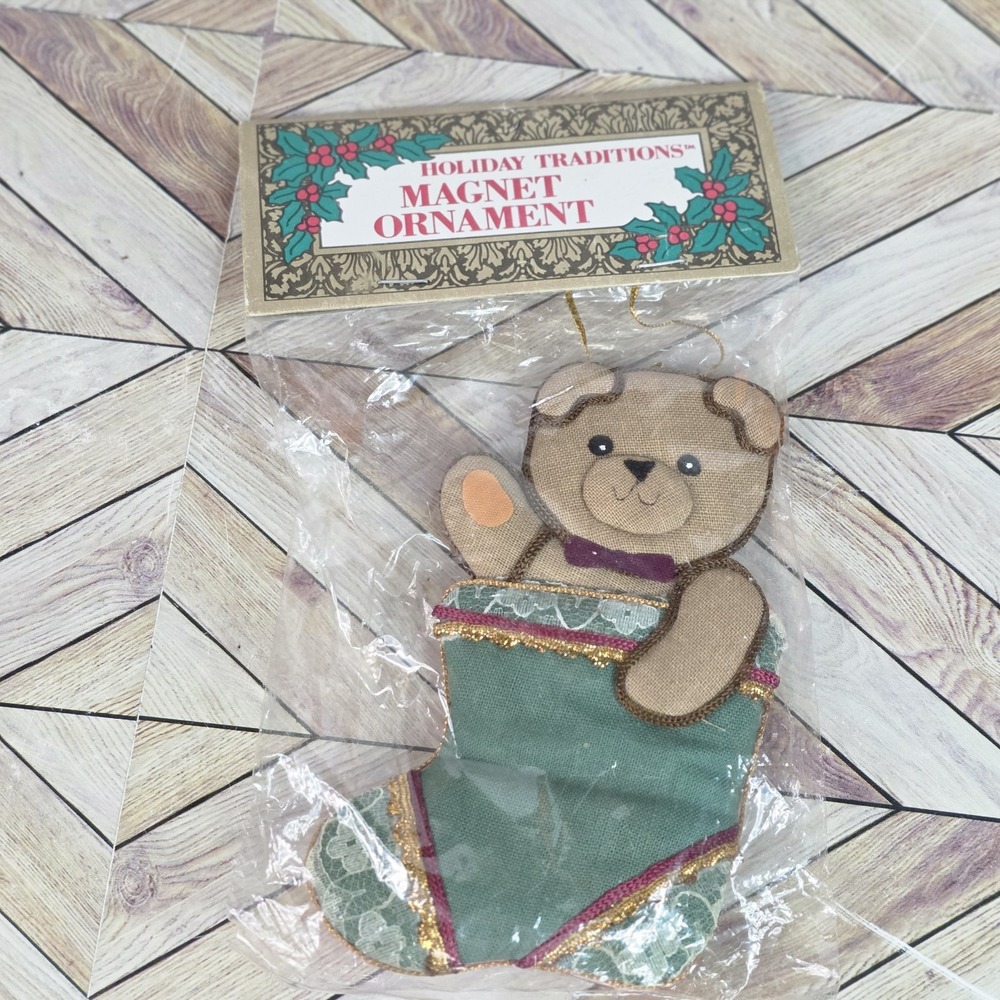 Vintage Holiday Traditions Magnet Miniature Bear Stocking Ornament Christmas